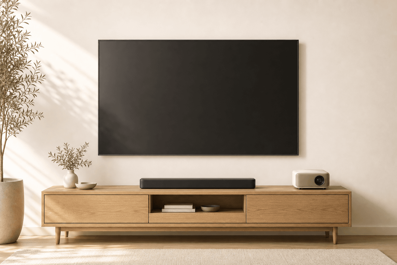 UnBuy living-room TV and soundbar setup